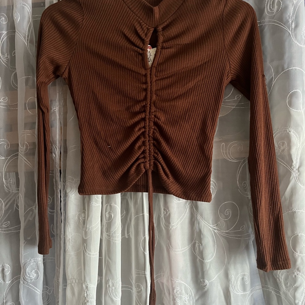 Self Esteem Brown Ruched Crop Top